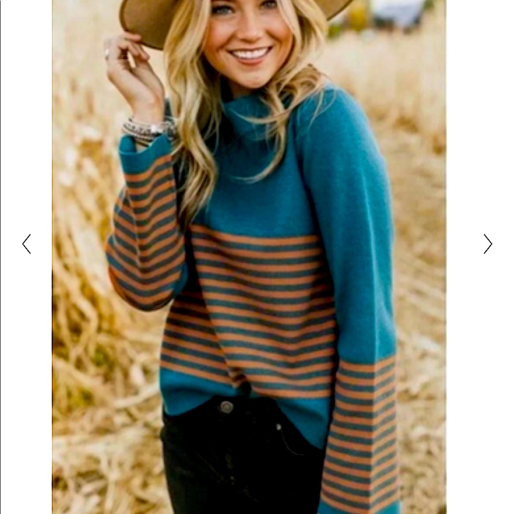 Roolee mock high neck flare sleeved sweater